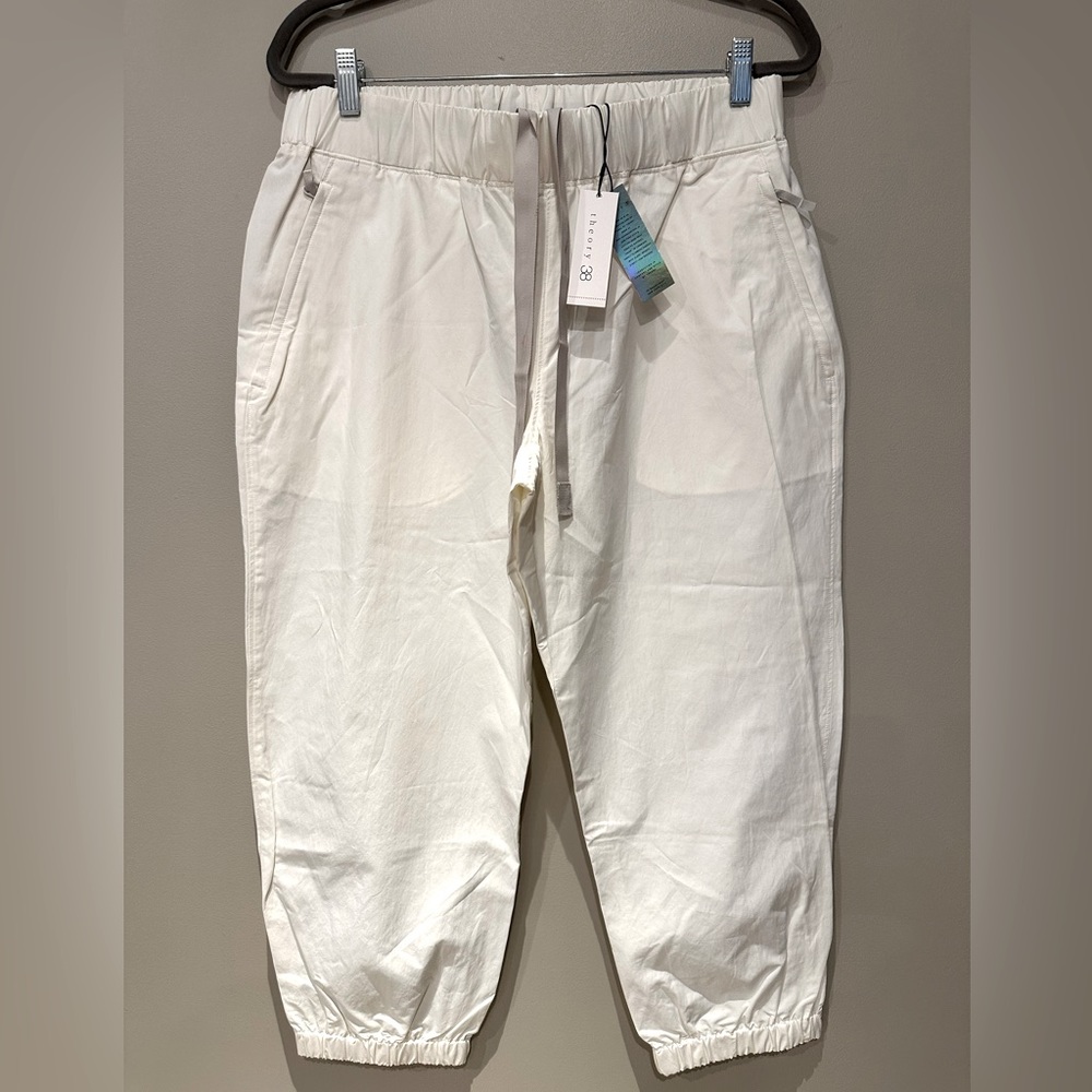 Theory White Women’s Baggy Elastic Waistband Pocket Capri pants - Size Large NWT